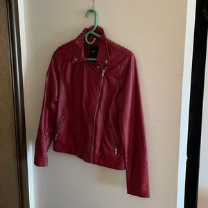 Red faux leather jacket